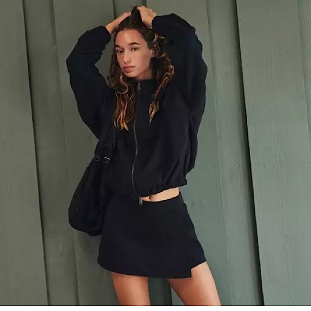 NWT FREE PEOPLE FP Movement 2PC Set Black SMOOTH MOVES Jacket & Skort SZ: XL